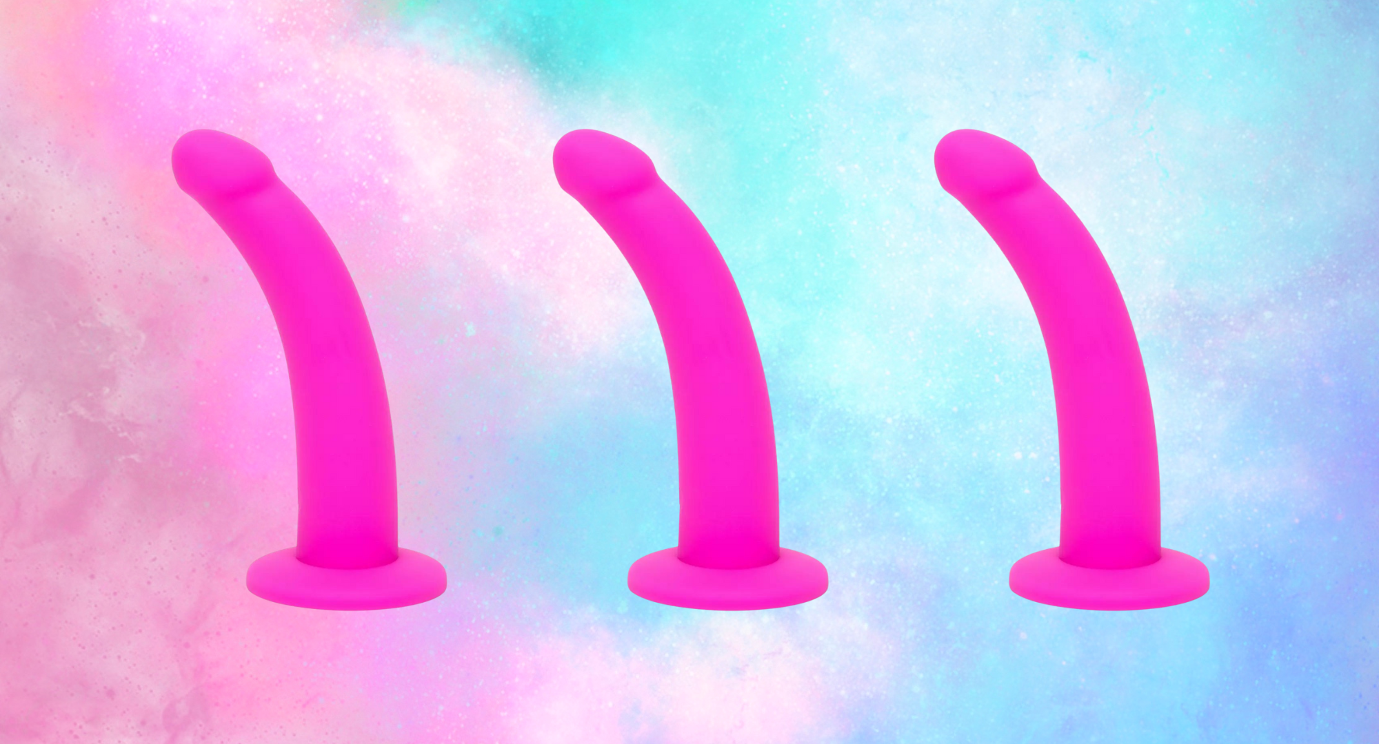 suction cup dildos against a pink and blue background